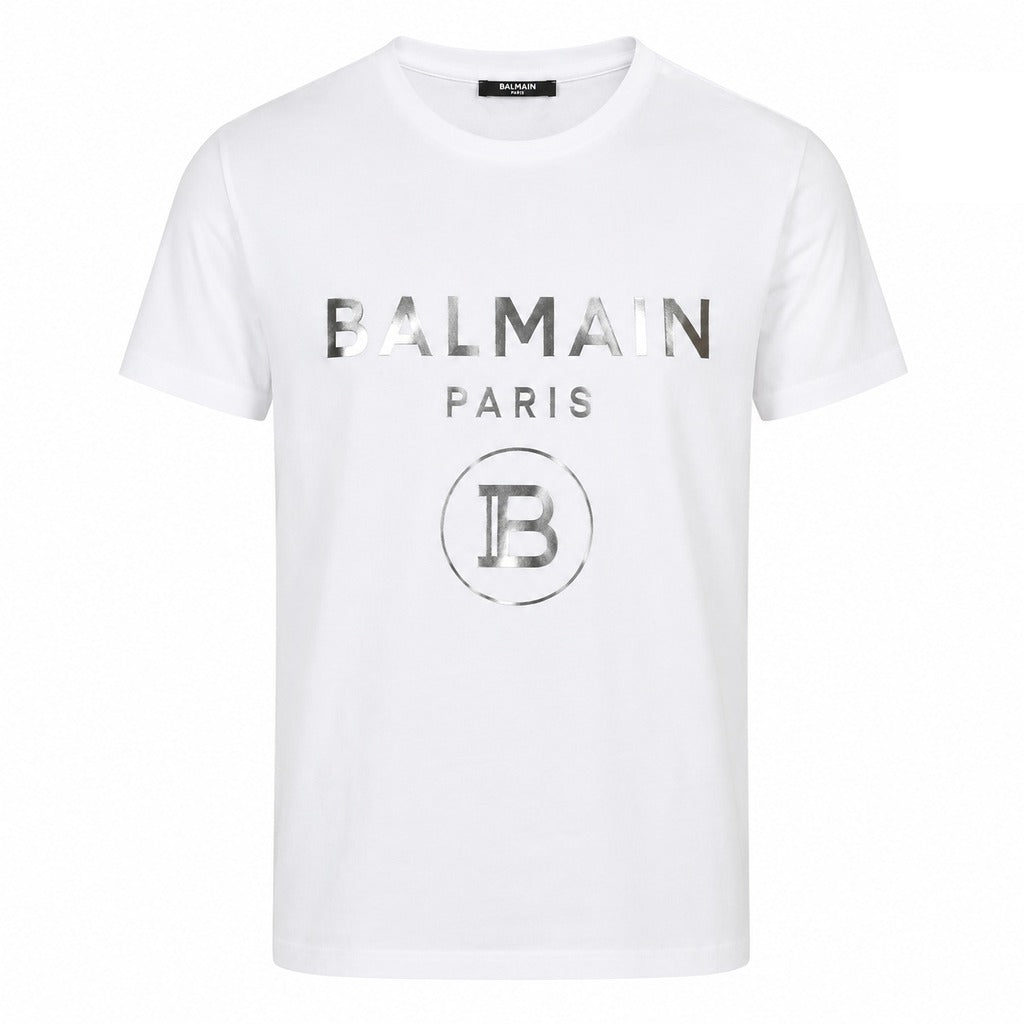 BALMAIN - t-shirt stampa logo silver