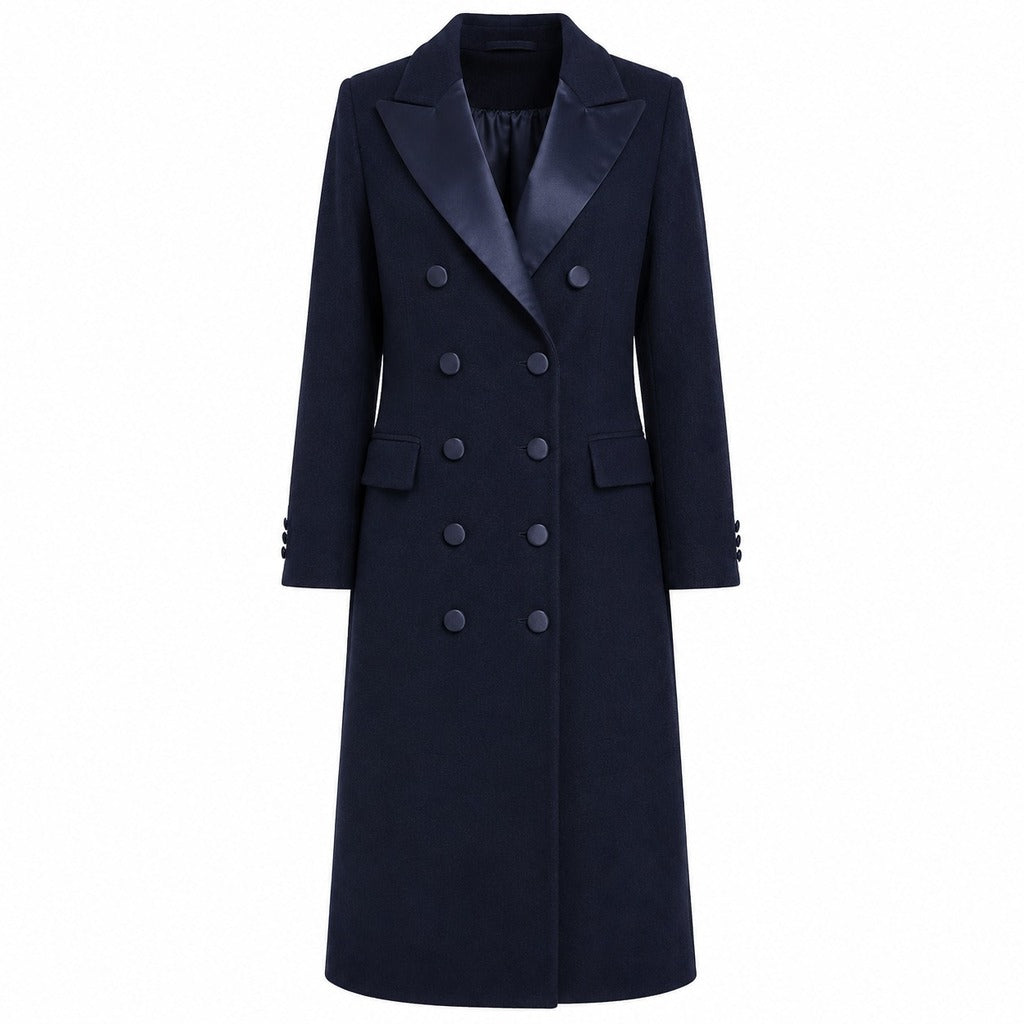 LORO PIANA TESSUTO - cappotto lungo con rever raso