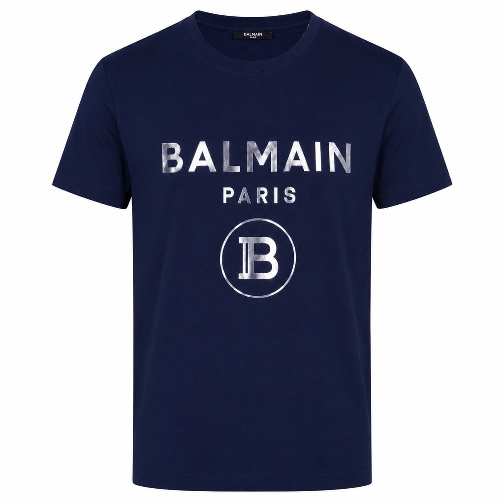 BALMAIN - t-shirt stampa logo silver