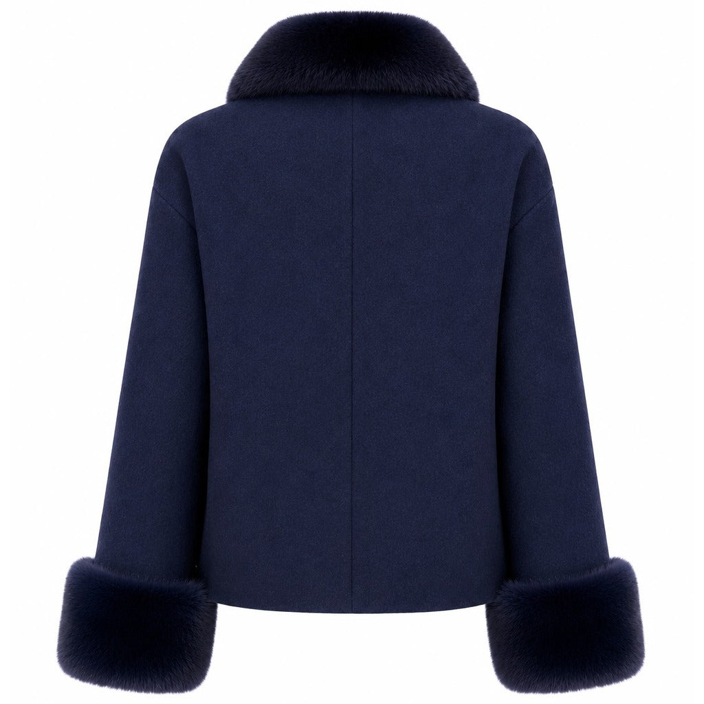 LORO PIANA TESSUTO - cappotto corto pelliccia blu