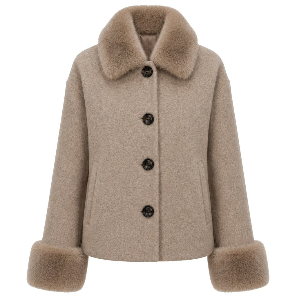 LORO PIANA TESSUTO - cappotto corto pelliccia blu
