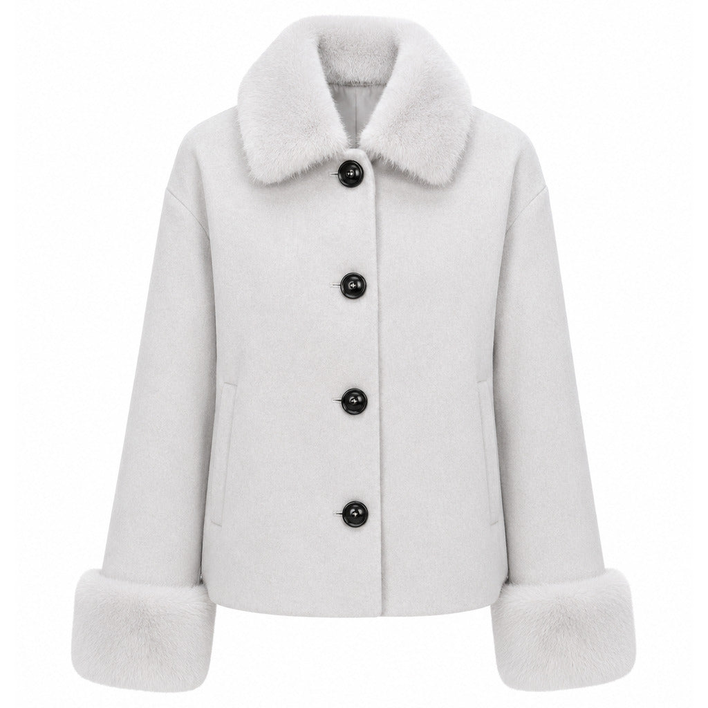 LORO PIANA TESSUTO - cappotto corto pelliccia blu