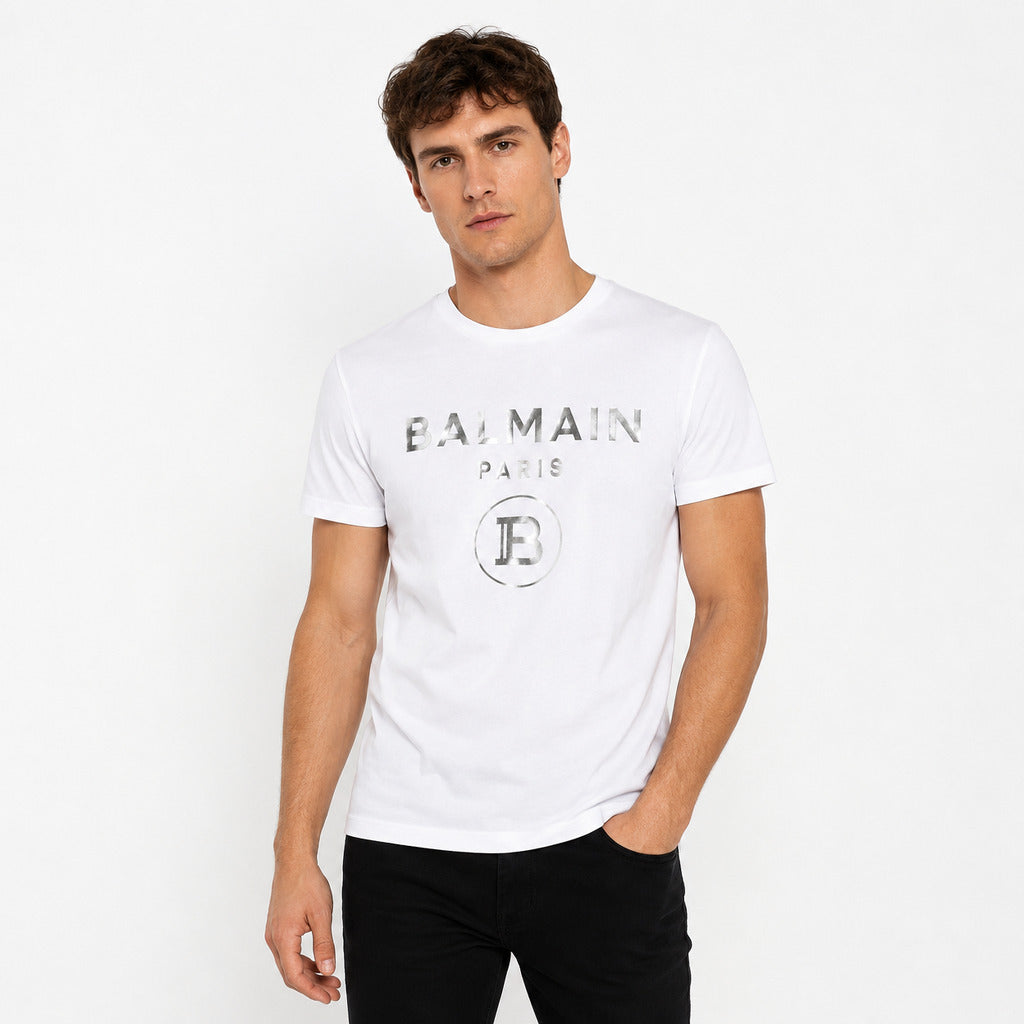 BALMAIN - t-shirt stampa logo silver