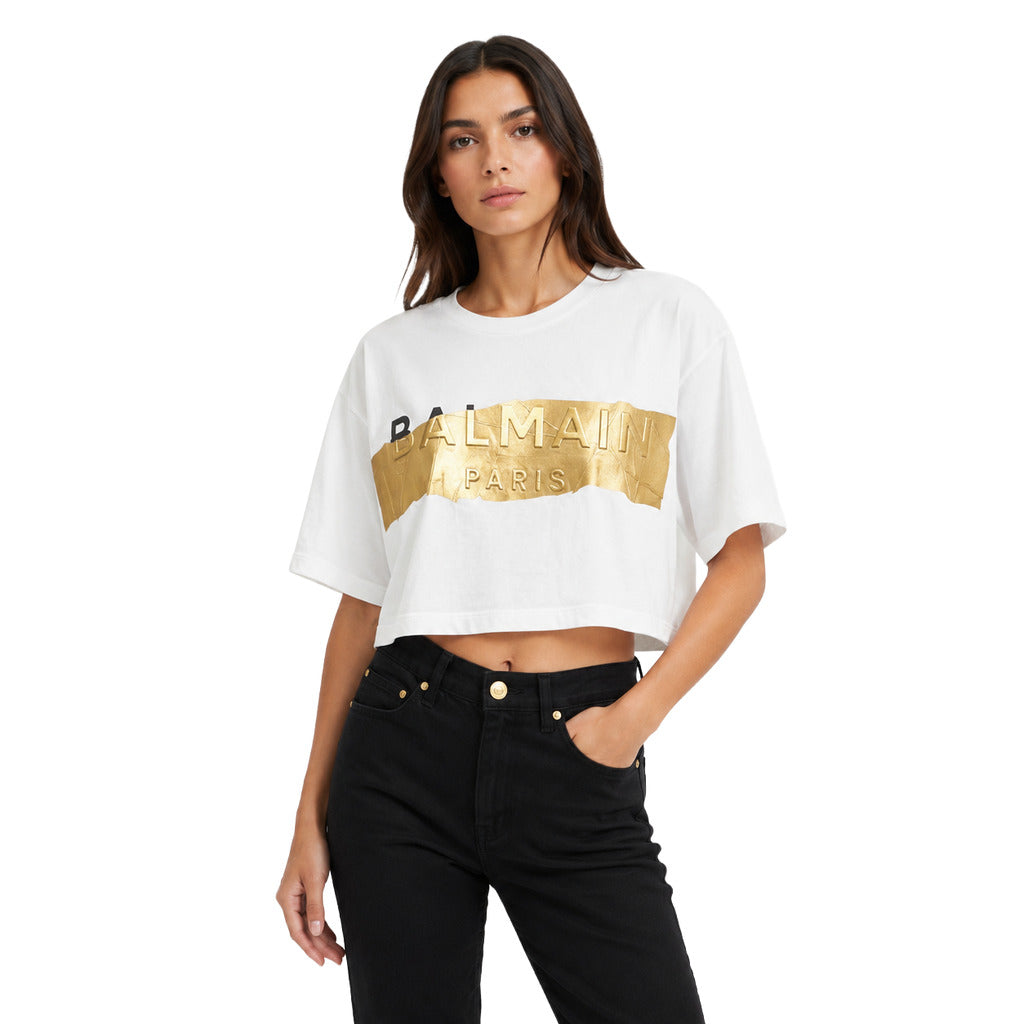 BALMAIN - maglia cropped con stampa