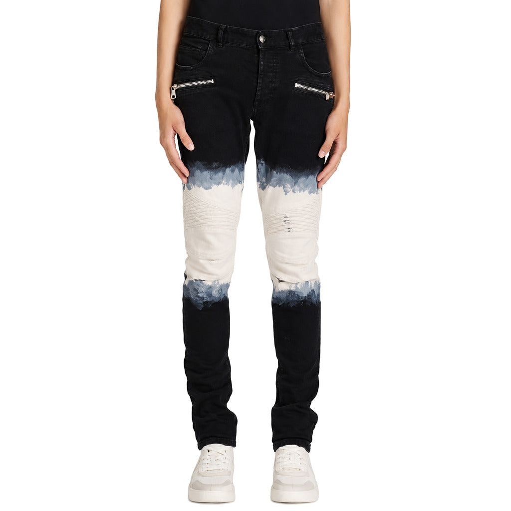 BALMAIN - jeans black and white tie-dye