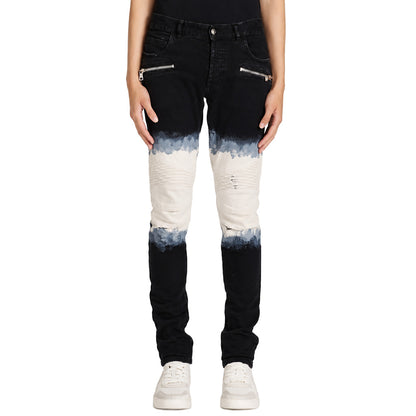 BALMAIN - jeans black and white tie-dye