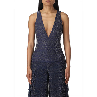 PATRIZIA PEPE - top monogram blue strass