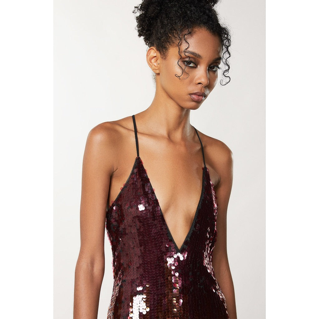 PATRIZIA PEPE - abito sequins degrade bordeaux