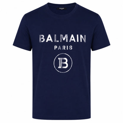 BALMAIN - t-shirt stampa logo silver