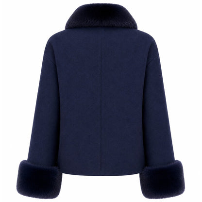 LORO PIANA TESSUTO - cappotto corto pelliccia blu