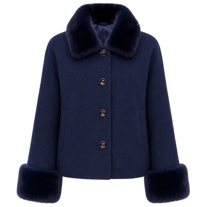 LORO PIANA TESSUTO - cappotto corto pelliccia blu