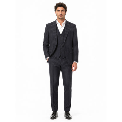 ERMENEGILDO ZEGNA TESSUTO - Completo lana gessato blu
