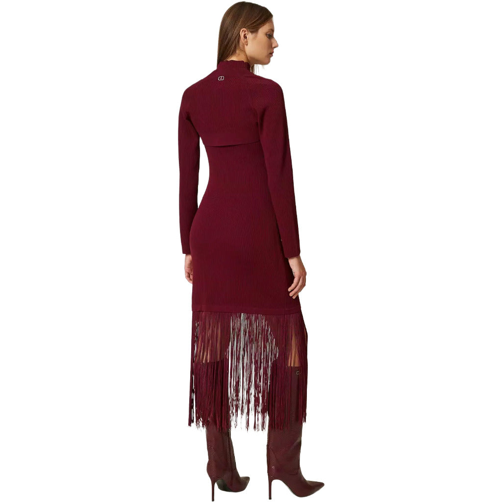 TWINSET  - abito lungo con frange e coprispalle