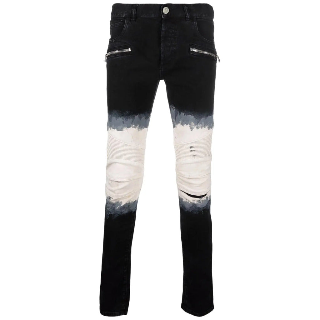BALMAIN - jeans black and white tie-dye