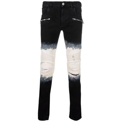 BALMAIN - jeans black and white tie-dye
