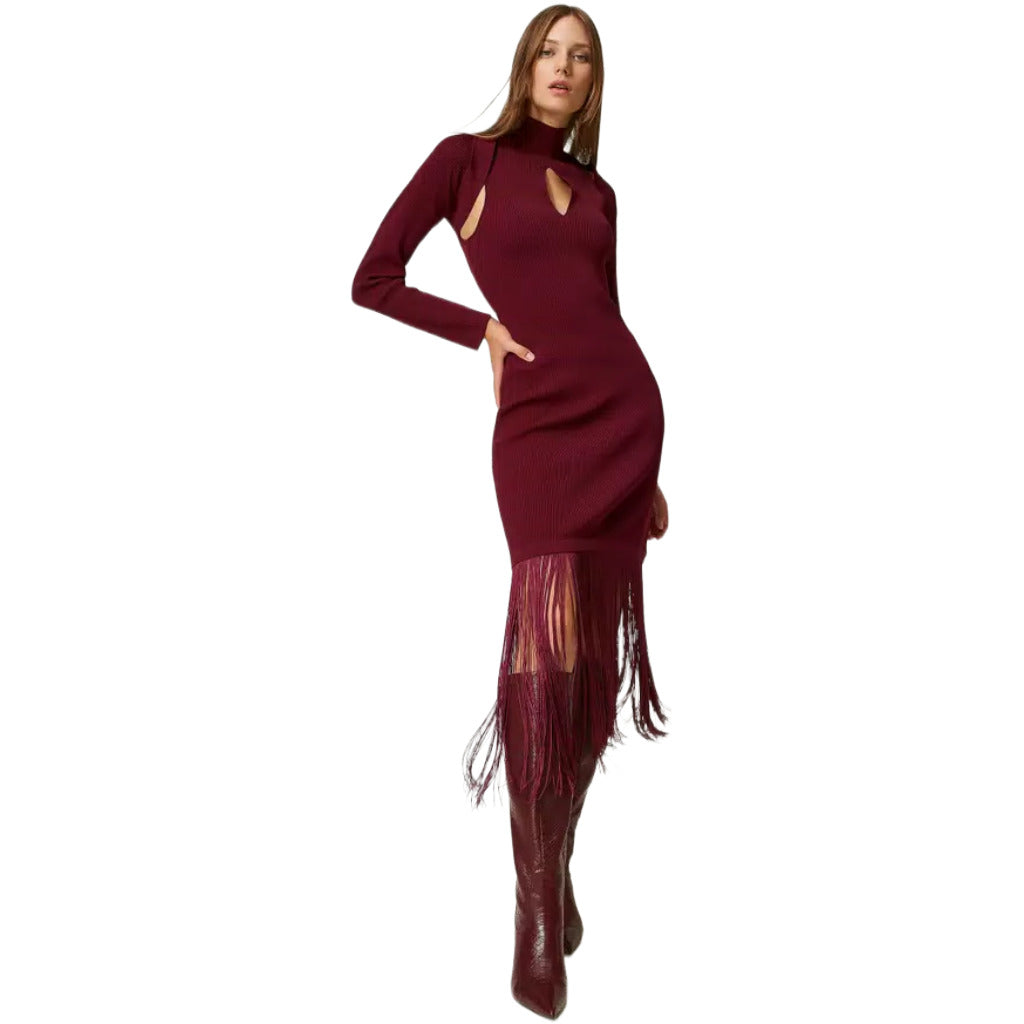 TWINSET  - abito lungo con frange e coprispalle