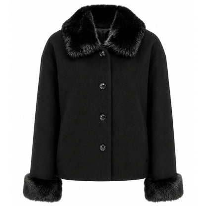 LORO PIANA TESSUTO - cappotto corto pelliccia blu