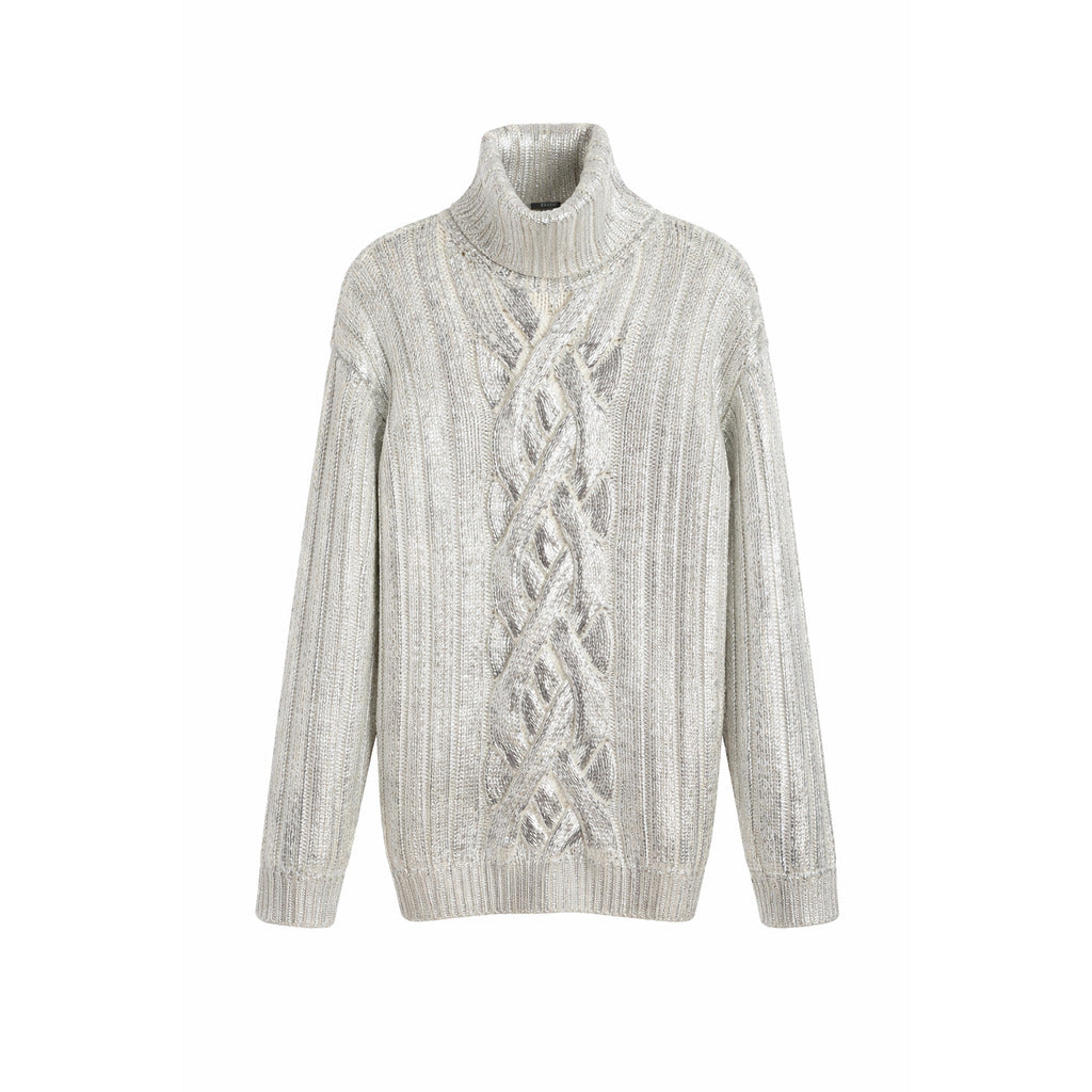 BALMAIN - Metallic Cabled Turtleneck